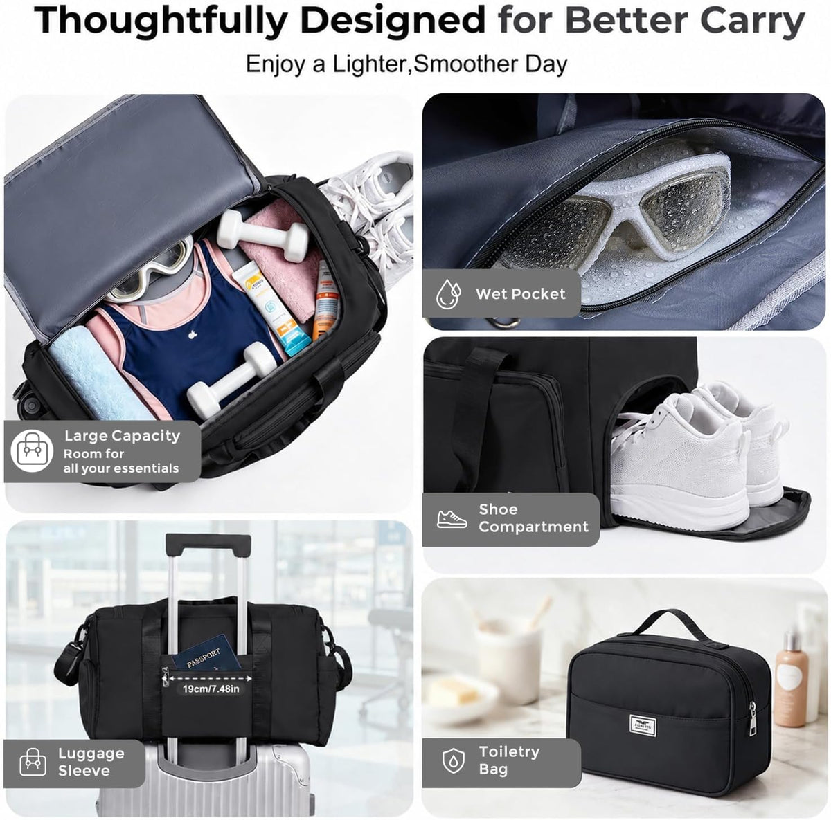 Women's Gym Duffle Bag with Shoes Compartment, 30L Capacity, Ideal for Travel, Gym, Sports, Duffel, Weekender
