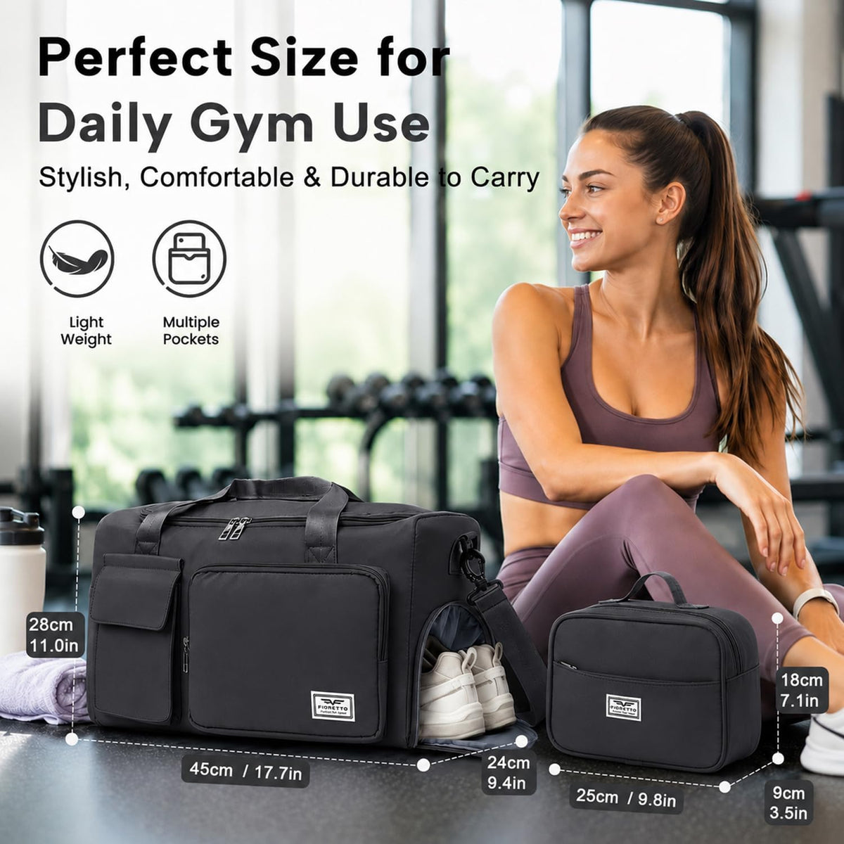 Women's Gym Duffle Bag with Shoes Compartment, 30L Capacity, Ideal for Travel, Gym, Sports, Duffel, Weekender