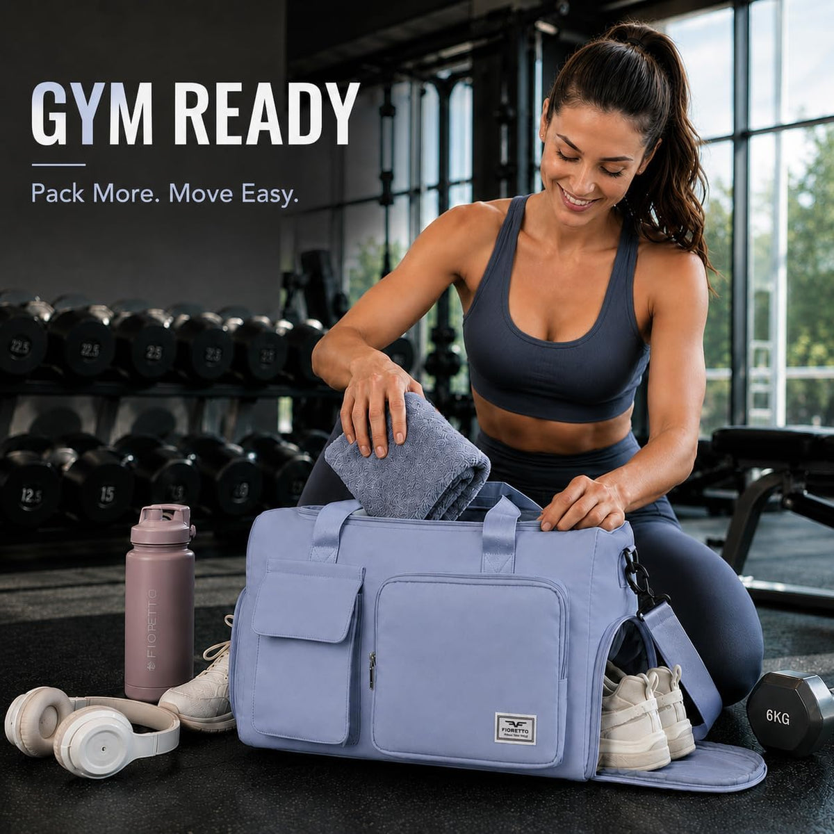 Women's Gym Duffle Bag with Shoes Compartment, 30L Capacity, Ideal for Travel, Gym, Sports, Duffel, Weekender