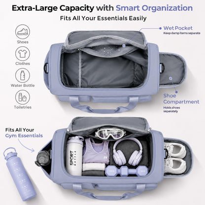 Women's Gym Duffle Bag with Shoes Compartment, 30L Capacity, Ideal for Travel, Gym, Sports, Duffel, Weekender