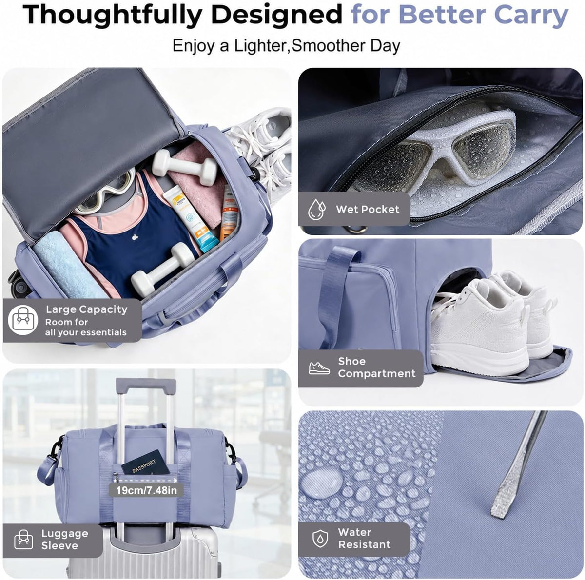 Women's Gym Duffle Bag with Shoes Compartment, 30L Capacity, Ideal for Travel, Gym, Sports, Duffel, Weekender