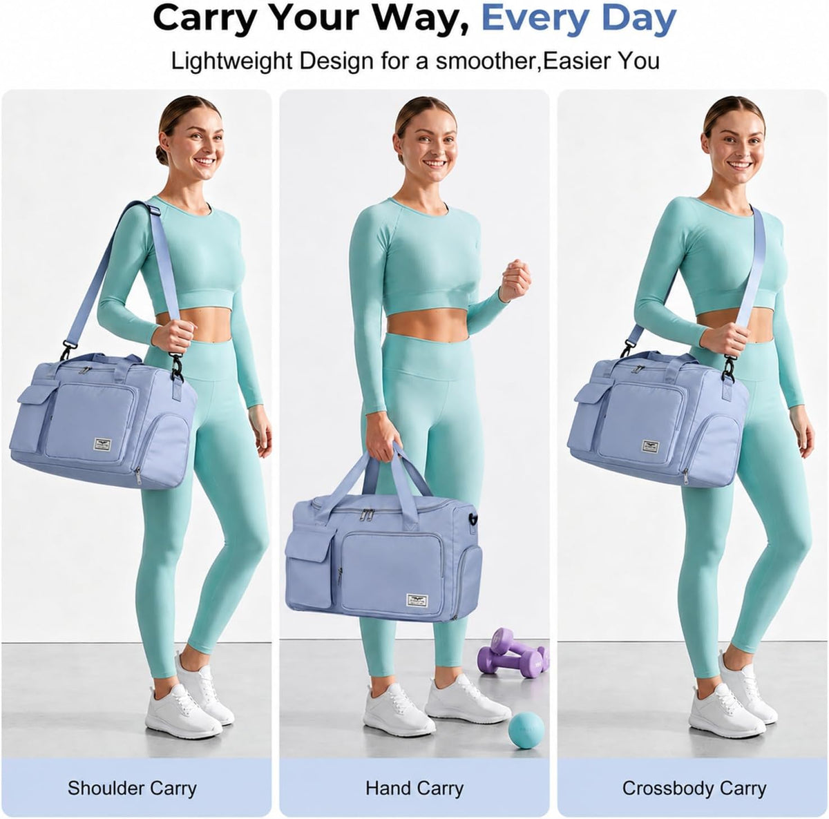 Women's Gym Duffle Bag with Shoes Compartment, 30L Capacity, Ideal for Travel, Gym, Sports, Duffel, Weekender