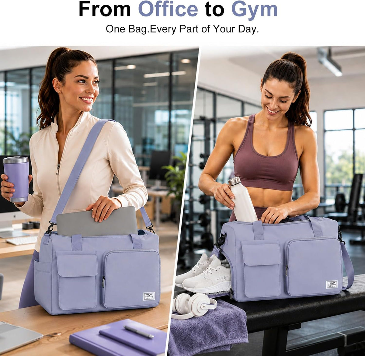 Women's Gym Duffle Bag with Shoes Compartment, 30L Capacity, Ideal for Travel, Gym, Sports, Duffel, Weekender