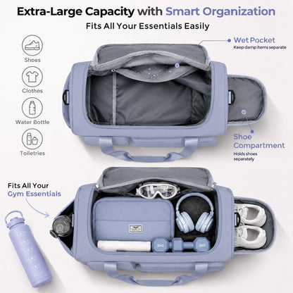 Women's Gym Duffle Bag with Shoes Compartment, 30L Capacity, Ideal for Travel, Gym, Sports, Duffel, Weekender