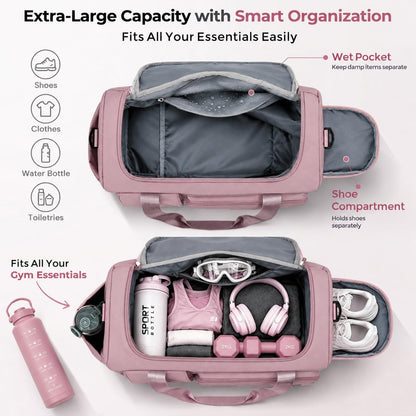 Women's Gym Duffle Bag with Shoes Compartment, 30L Capacity, Ideal for Travel, Gym, Sports, Duffel, Weekender