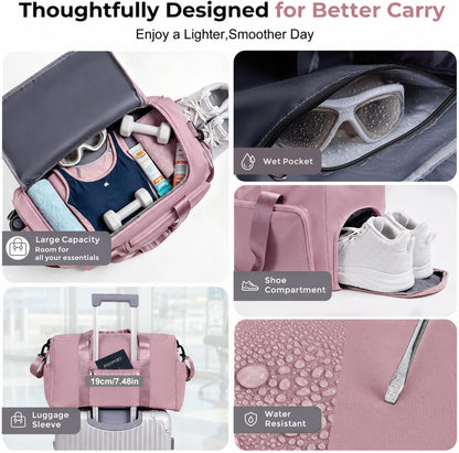 Women's Gym Duffle Bag with Shoes Compartment, 30L Capacity, Ideal for Travel, Gym, Sports, Duffel, Weekender
