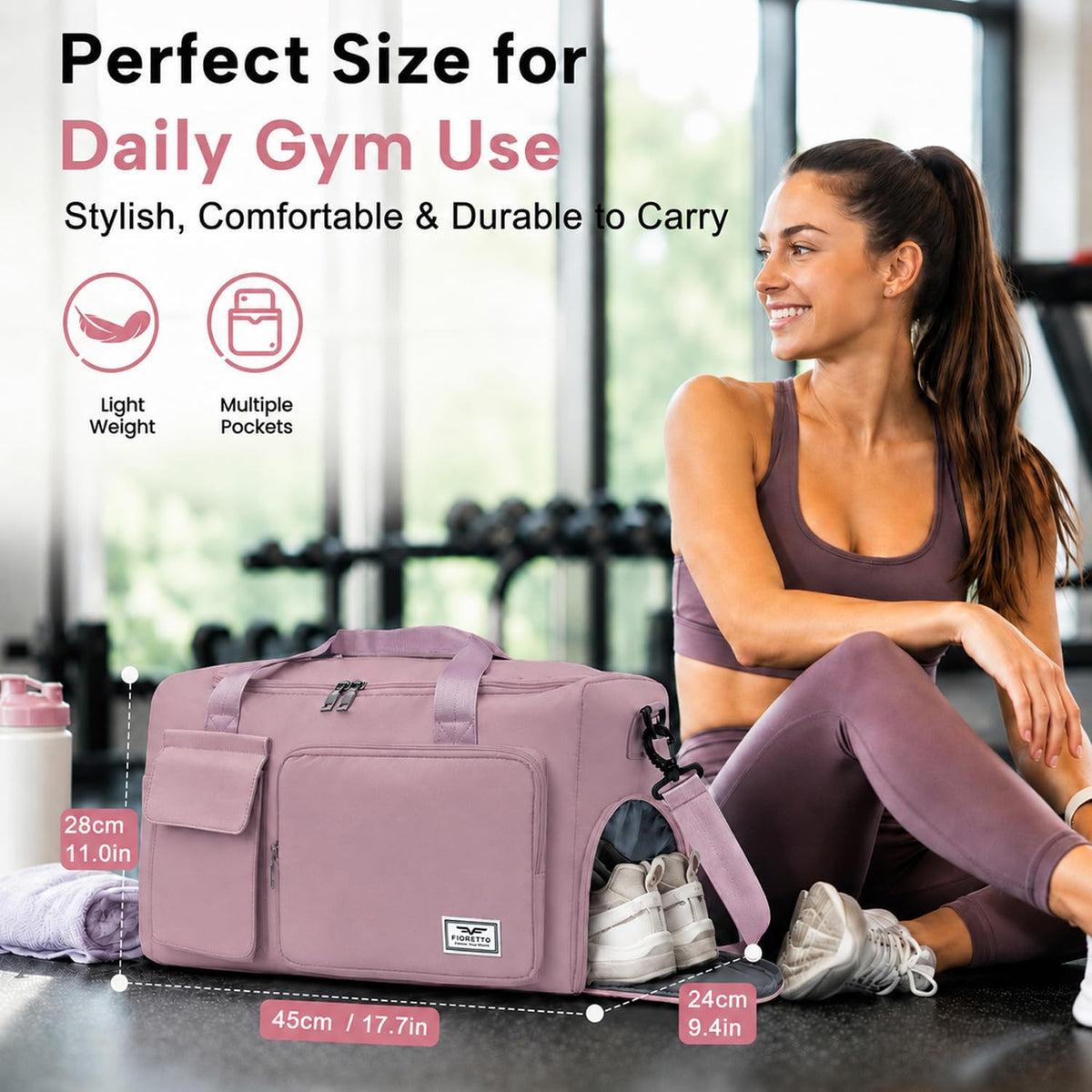 Women's Gym Duffle Bag with Shoes Compartment, 30L Capacity, Ideal for Travel, Gym, Sports, Duffel, Weekender