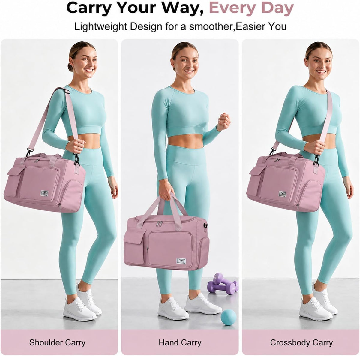 Women's Gym Duffle Bag with Shoes Compartment, 30L Capacity, Ideal for Travel, Gym, Sports, Duffel, Weekender