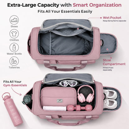 Women's Gym Duffle Bag with Shoes Compartment, 30L Capacity, Ideal for Travel, Gym, Sports, Duffel, Weekender