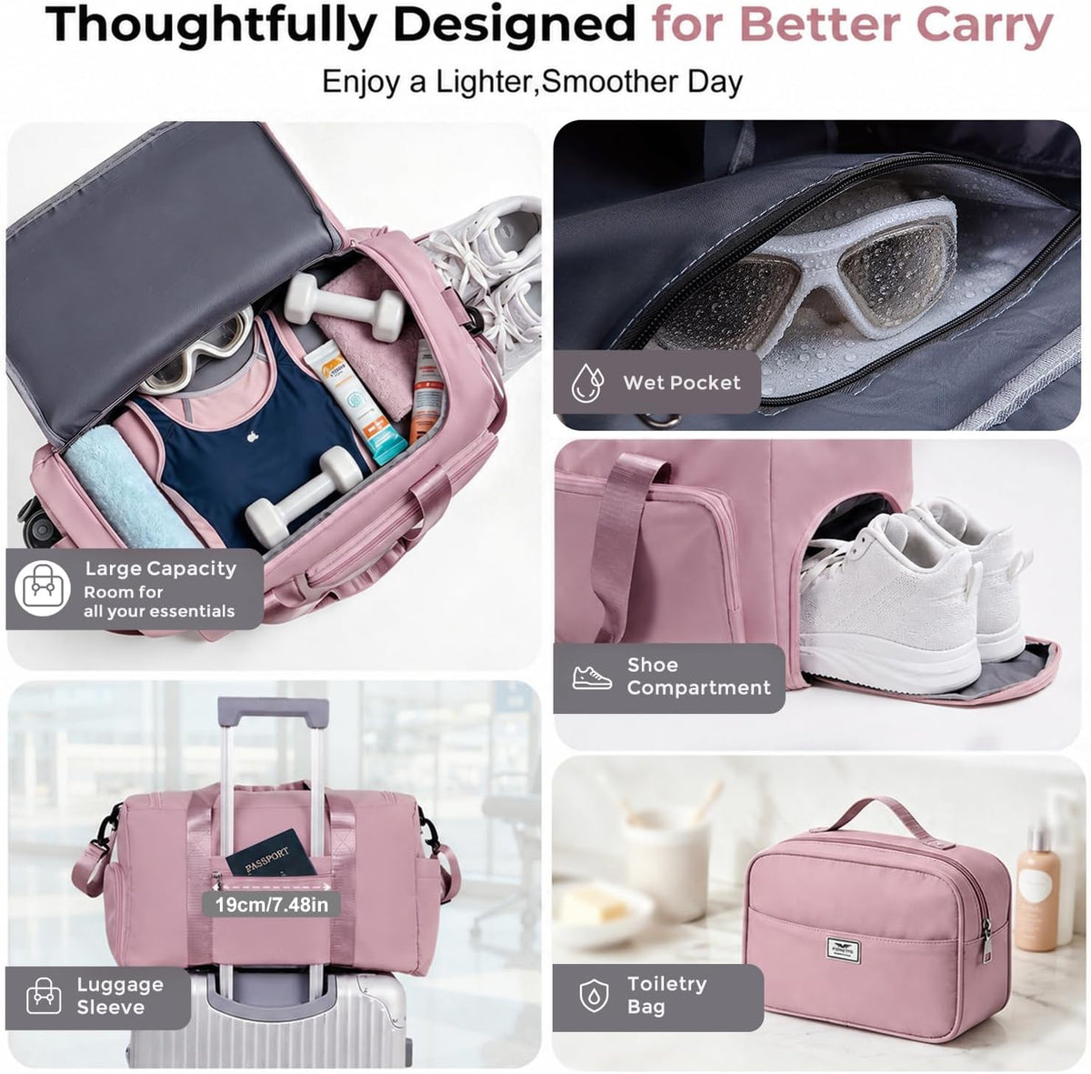 Women's Gym Duffle Bag with Shoes Compartment, 30L Capacity, Ideal for Travel, Gym, Sports, Duffel, Weekender