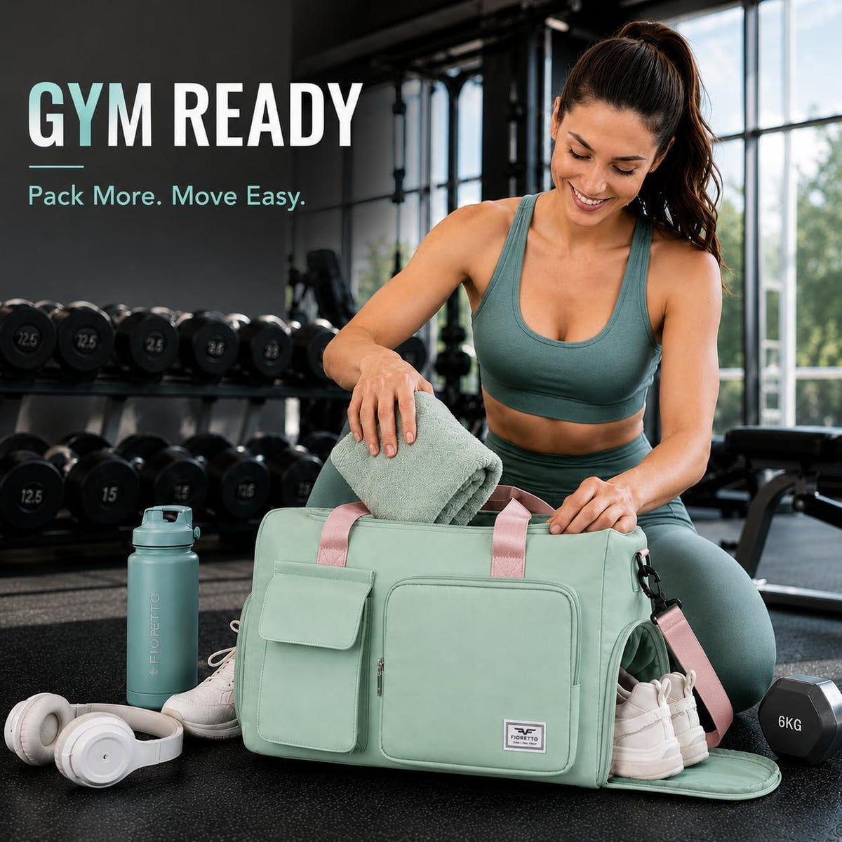 Women's Gym Duffle Bag with Shoes Compartment, 30L Capacity, Ideal for Travel, Gym, Sports, Duffel, Weekender