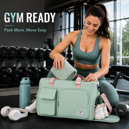Women's Gym Duffle Bag with Shoes Compartment, 30L Capacity, Ideal for Travel, Gym, Sports, Duffel, Weekender