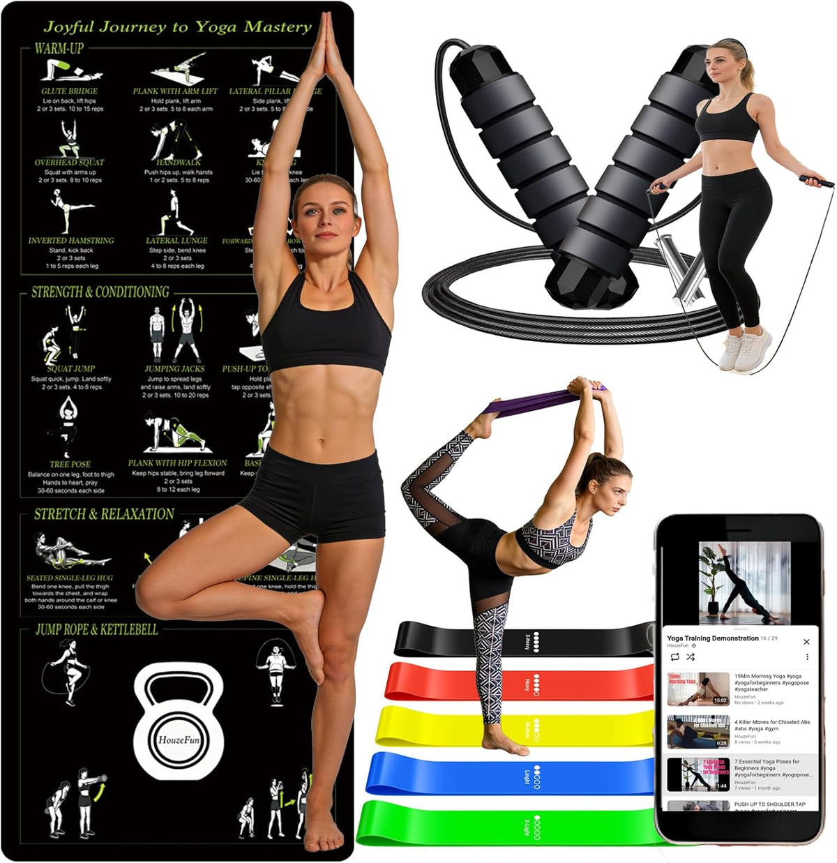 Yoga Mat with Printed Yoga Poses, Non-Slip Exercise Mat - Home & Gym Use