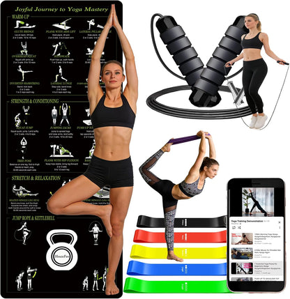 Yoga Mat with Printed Yoga Poses, Non-Slip Exercise Mat - Home & Gym Use