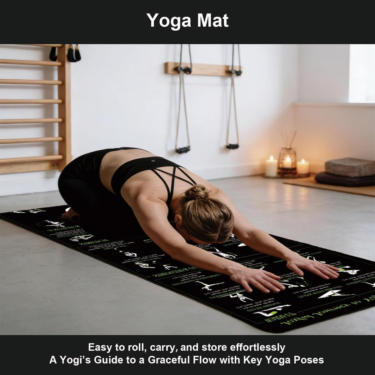 Yoga Mat with Printed Yoga Poses, Non-Slip Exercise Mat - Home & Gym Use