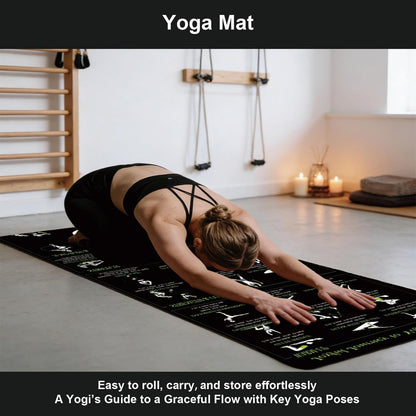 Yoga Mat with Printed Yoga Poses, Non-Slip Exercise Mat - Home & Gym Use