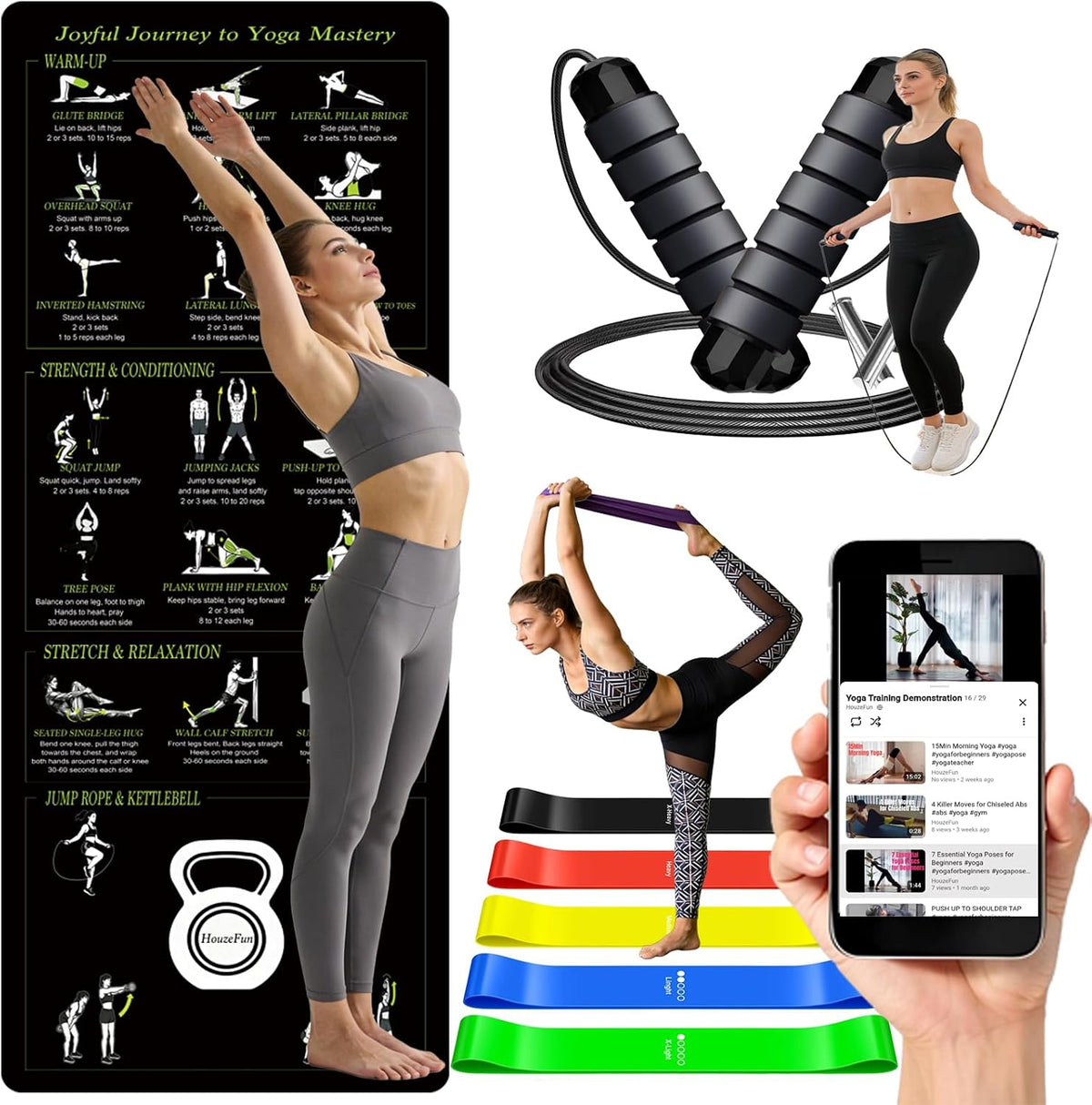 Yoga Mat with Printed Yoga Poses, Non-Slip Exercise Mat - Home & Gym Use