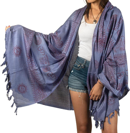 Large Scarf Wrap Yoga Soft Cotton Mix Hand Printed Boho Bohemian White Black Yellow
