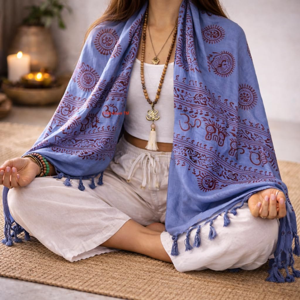 Large Scarf Wrap Yoga Soft Cotton Mix Hand Printed Boho Bohemian White Black Yellow