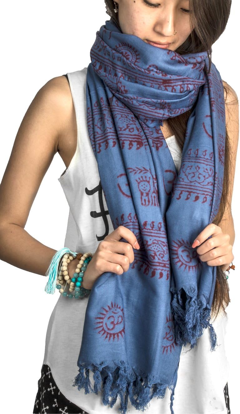 Large Scarf Wrap Yoga Soft Cotton Mix Hand Printed Boho Bohemian White Black Yellow