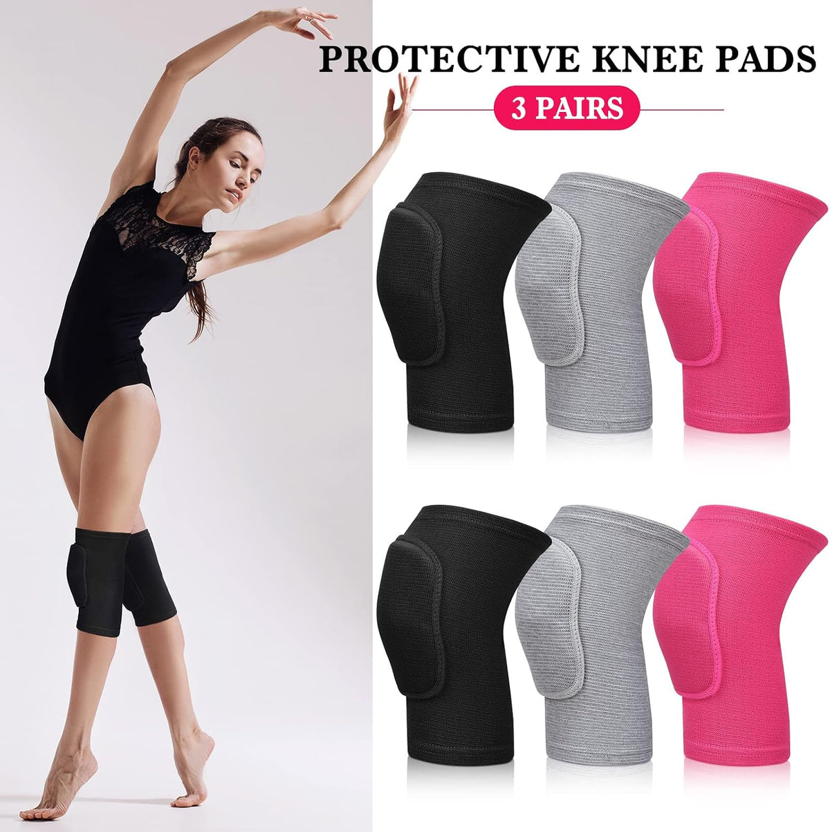 3 Pairs Dance Knee Pads Women Non-Slip