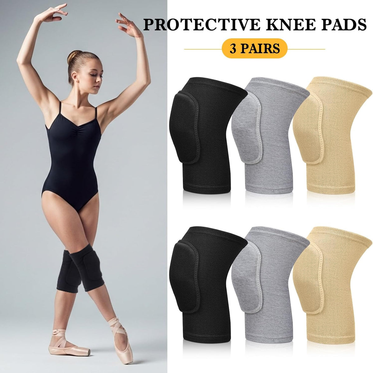 3 Pairs Dance Knee Pads Women Non-Slip