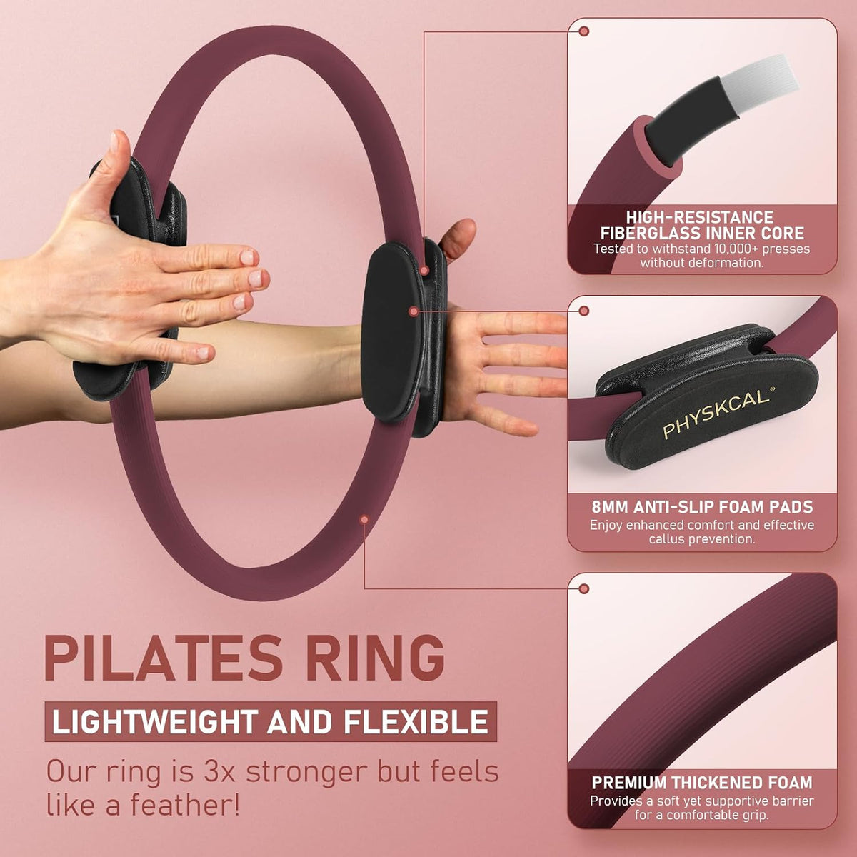 PhysKcal Pilates Kit, 15-Inch Pilates Ring with 1x Pilates Ball & 5X Bands