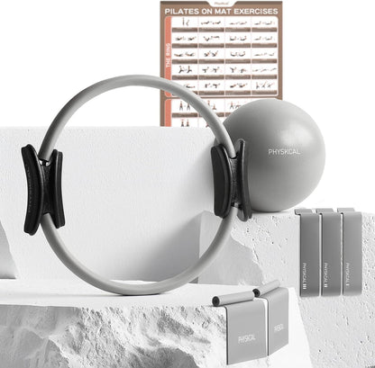 PhysKcal Pilates Kit, 15-Inch Pilates Ring with 1x Pilates Ball & 5X Bands