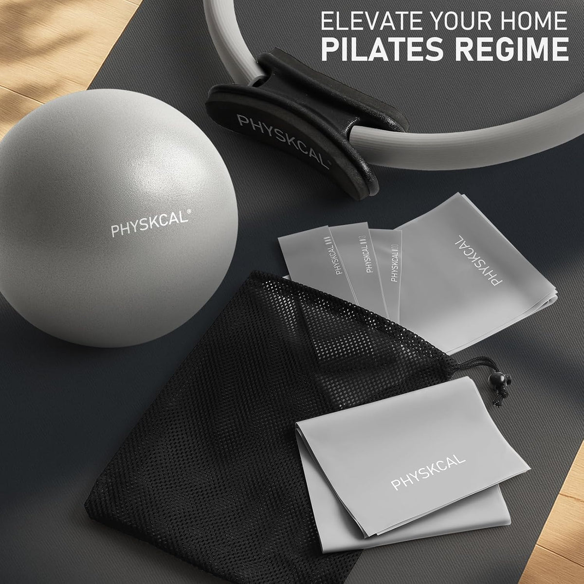 PhysKcal Pilates Kit, 15-Inch Pilates Ring with 1x Pilates Ball & 5X Bands