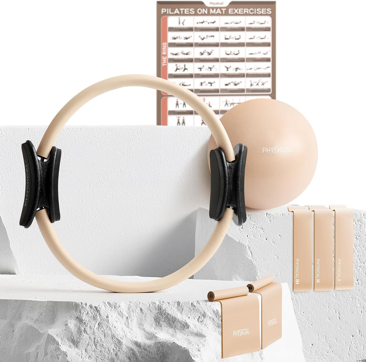 PhysKcal Pilates Kit, 15-Inch Pilates Ring with 1x Pilates Ball & 5X Bands