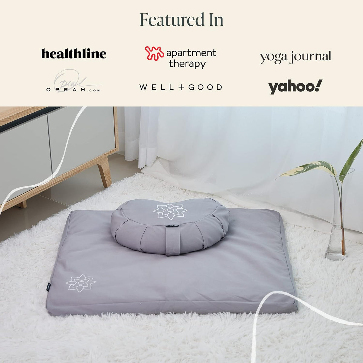 Meditation Cushion & Zabuton Meditation Mat Bundle - 100% Cotton Meditation Cushion Set for Yoga - Buckwheat Crescent Shaped Zafu Floor Pillow Rectangular Mat - Slate Grey Color