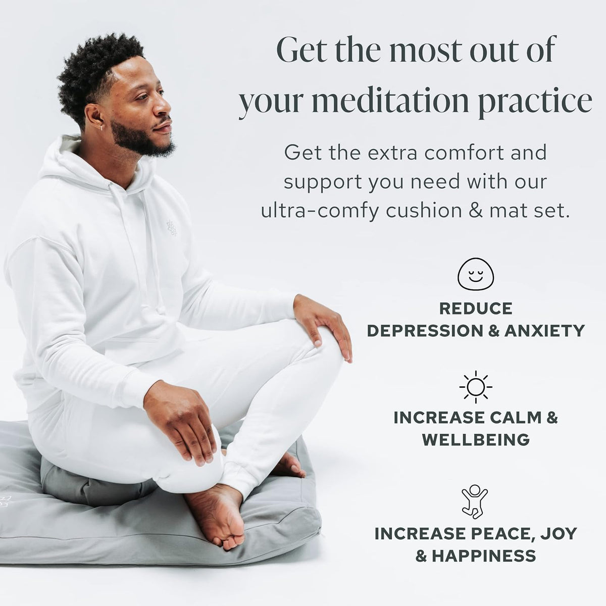 Meditation Cushion & Zabuton Meditation Mat Bundle - 100% Cotton Meditation Cushion Set for Yoga - Buckwheat Crescent Shaped Zafu Floor Pillow Rectangular Mat - Slate Grey Color