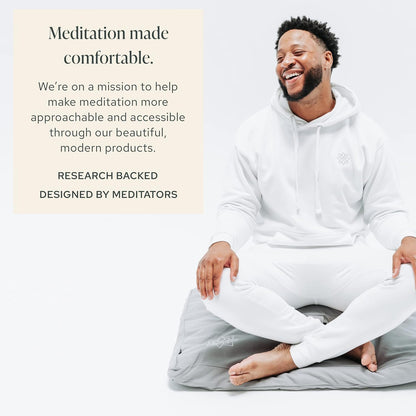 Meditation Cushion & Zabuton Meditation Mat Bundle - 100% Cotton Meditation Cushion Set for Yoga - Buckwheat Crescent Shaped Zafu Floor Pillow Rectangular Mat - Slate Grey Color