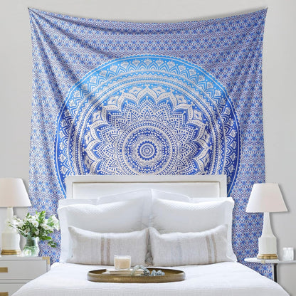 Original Gold Tapestry Wall Hanging Mandala – Cotton Throw Tapestry – Boho Bedding White and Gold Medium Bedspread 54x60 Inches – Meditation & Yoga Rug Mat