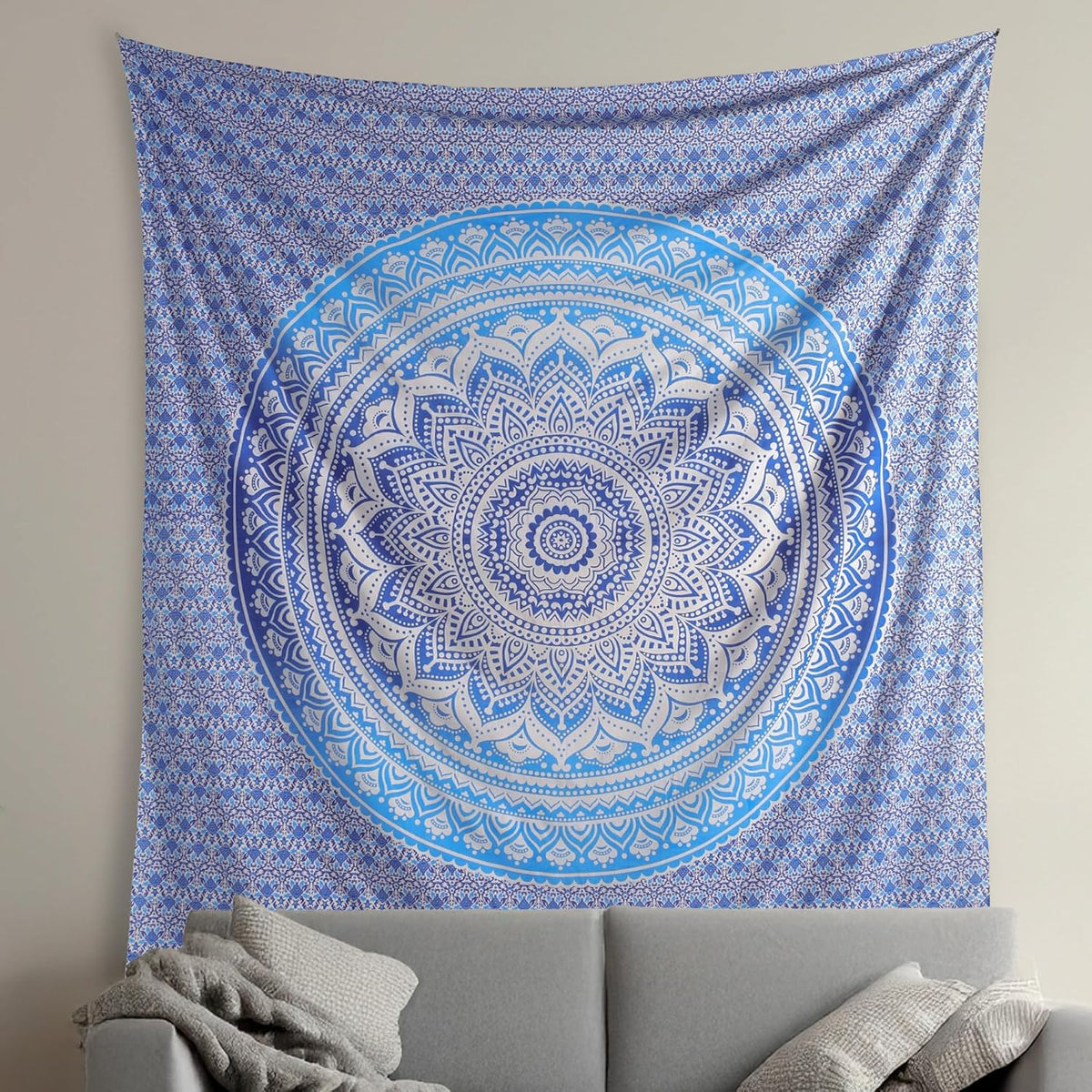 Original Gold Tapestry Wall Hanging Mandala – Cotton Throw Tapestry – Boho Bedding White and Gold Medium Bedspread 54x60 Inches – Meditation & Yoga Rug Mat