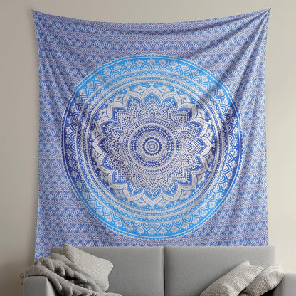 Original Gold Tapestry Wall Hanging Mandala – Cotton Throw Tapestry – Boho Bedding White and Gold Medium Bedspread 54x60 Inches – Meditation & Yoga Rug Mat