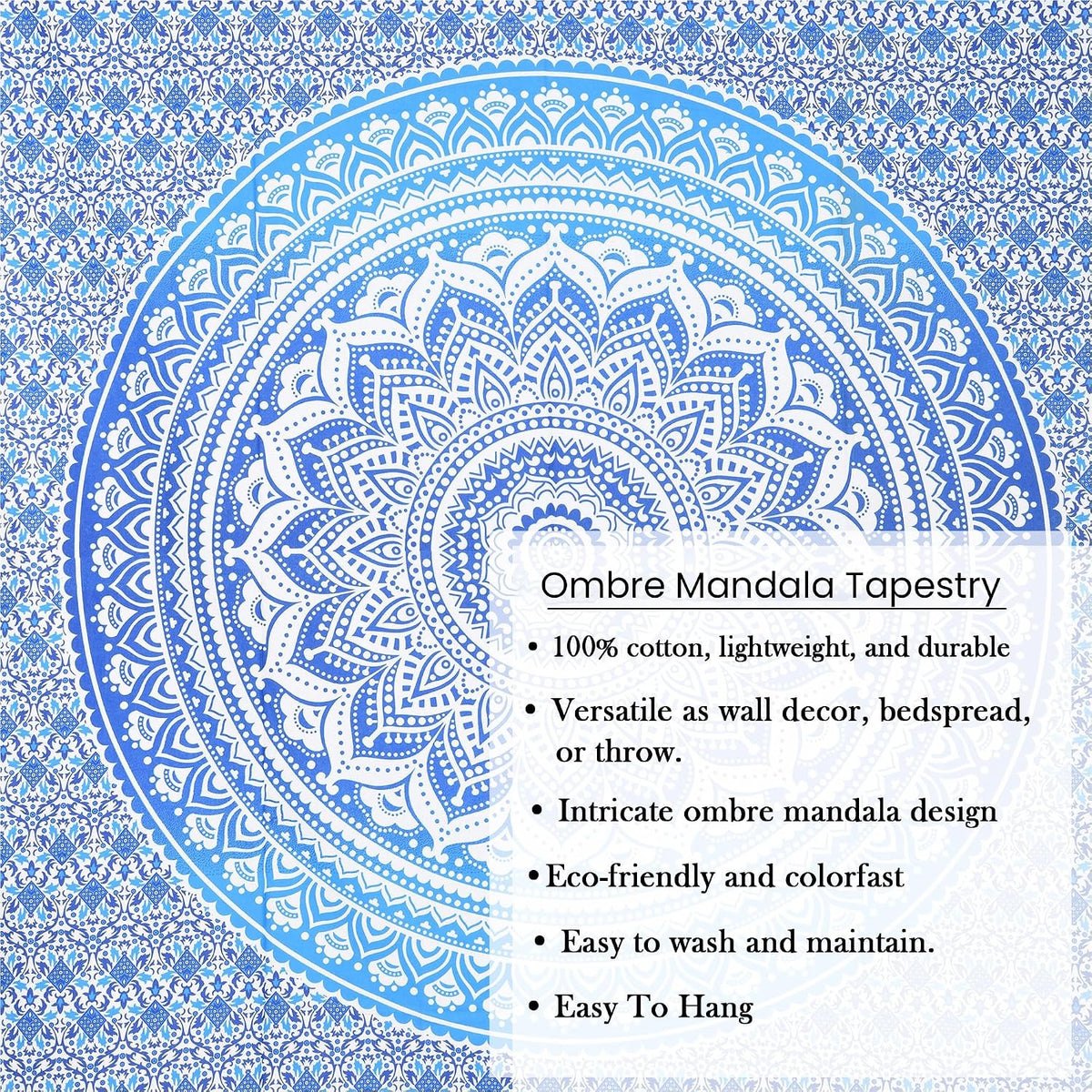Original Gold Tapestry Wall Hanging Mandala – Cotton Throw Tapestry – Boho Bedding White and Gold Medium Bedspread 54x60 Inches – Meditation & Yoga Rug Mat