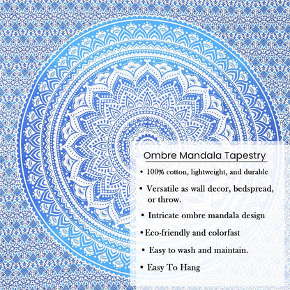 Original Gold Tapestry Wall Hanging Mandala – Cotton Throw Tapestry – Boho Bedding White and Gold Medium Bedspread 54x60 Inches – Meditation & Yoga Rug Mat