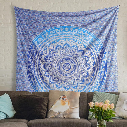 Original Gold Tapestry Wall Hanging Mandala – Cotton Throw Tapestry – Boho Bedding White and Gold Medium Bedspread 54x60 Inches – Meditation & Yoga Rug Mat