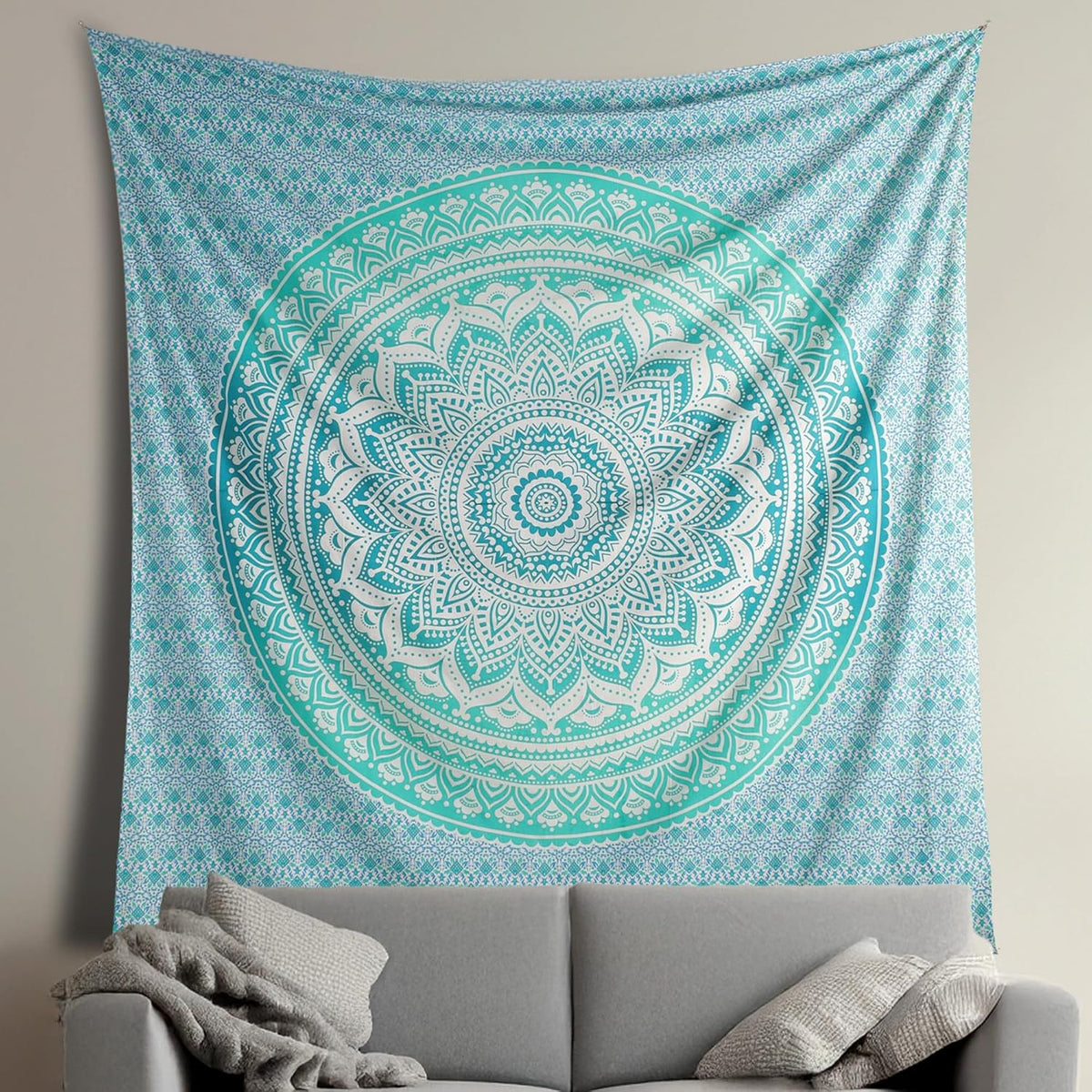 Original Gold Tapestry Wall Hanging Mandala – Cotton Throw Tapestry – Boho Bedding White and Gold Medium Bedspread 54x60 Inches – Meditation & Yoga Rug Mat