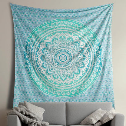 Original Gold Tapestry Wall Hanging Mandala – Cotton Throw Tapestry – Boho Bedding White and Gold Medium Bedspread 54x60 Inches – Meditation & Yoga Rug Mat
