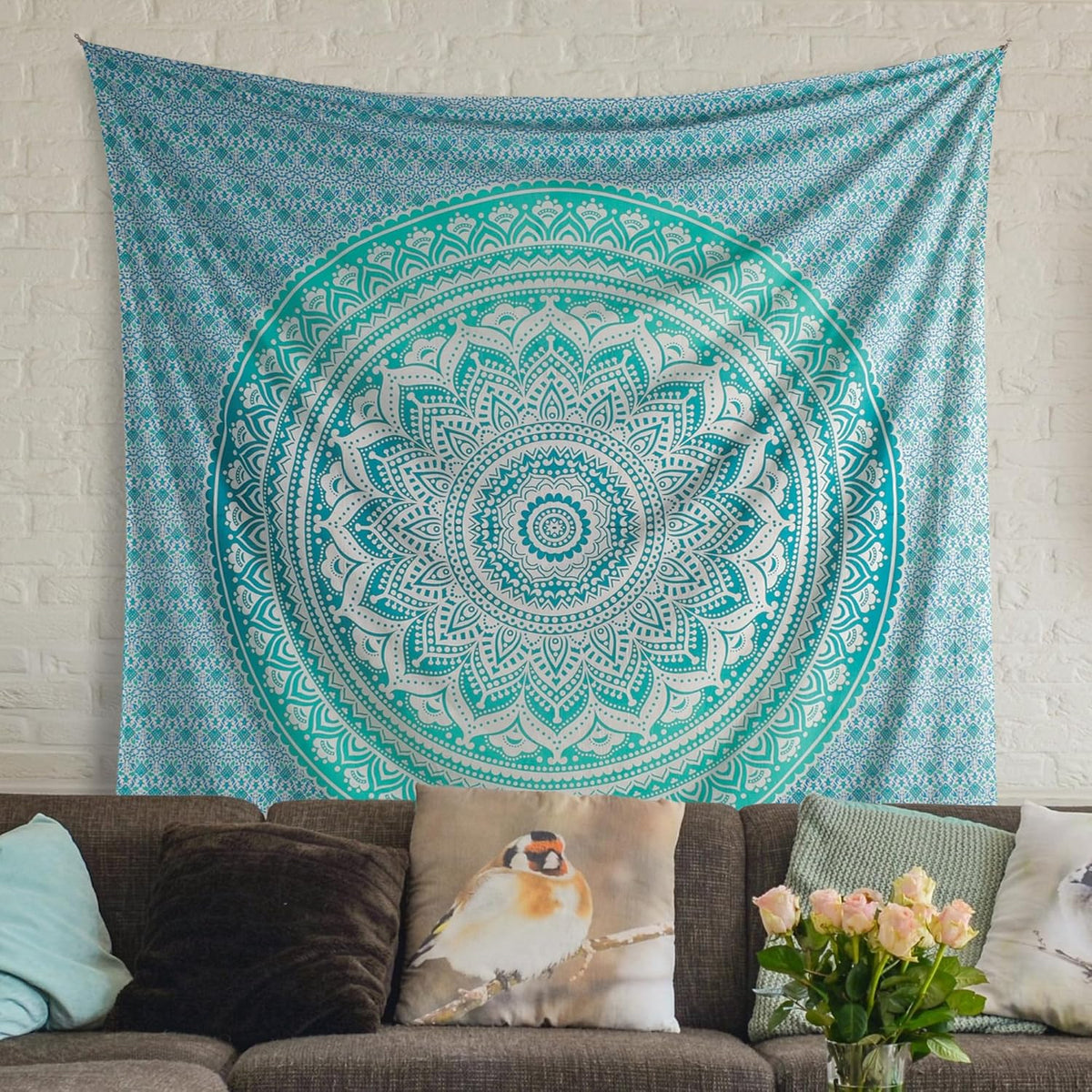 Original Gold Tapestry Wall Hanging Mandala – Cotton Throw Tapestry – Boho Bedding White and Gold Medium Bedspread 54x60 Inches – Meditation & Yoga Rug Mat