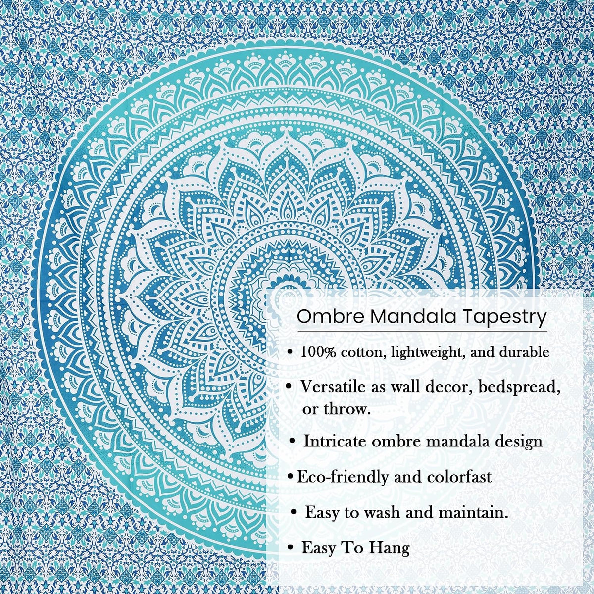 Original Gold Tapestry Wall Hanging Mandala – Cotton Throw Tapestry – Boho Bedding White and Gold Medium Bedspread 54x60 Inches – Meditation & Yoga Rug Mat