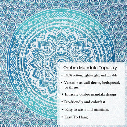 Original Gold Tapestry Wall Hanging Mandala – Cotton Throw Tapestry – Boho Bedding White and Gold Medium Bedspread 54x60 Inches – Meditation & Yoga Rug Mat