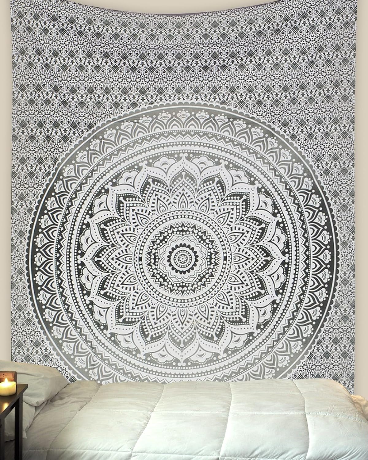 Original Gold Tapestry Wall Hanging Mandala – Cotton Throw Tapestry – Boho Bedding White and Gold Medium Bedspread 54x60 Inches – Meditation & Yoga Rug Mat