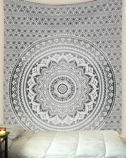 Original Gold Tapestry Wall Hanging Mandala – Cotton Throw Tapestry – Boho Bedding White and Gold Medium Bedspread 54x60 Inches – Meditation & Yoga Rug Mat