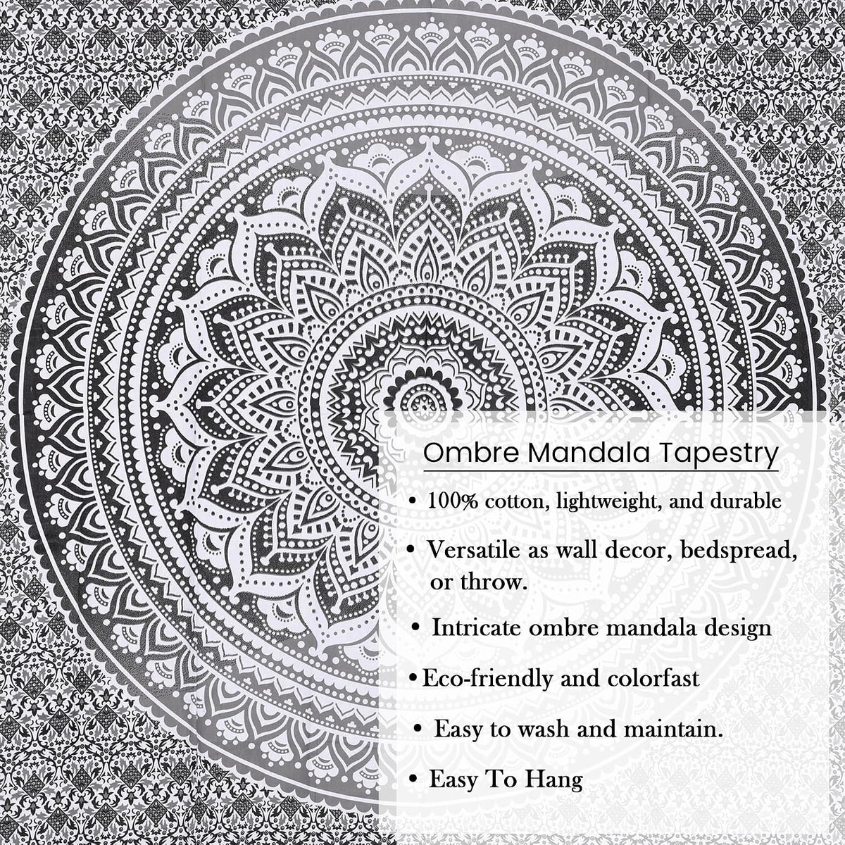Original Gold Tapestry Wall Hanging Mandala – Cotton Throw Tapestry – Boho Bedding White and Gold Medium Bedspread 54x60 Inches – Meditation & Yoga Rug Mat