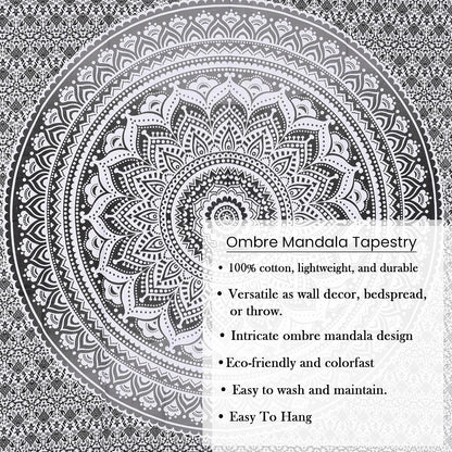 Original Gold Tapestry Wall Hanging Mandala – Cotton Throw Tapestry – Boho Bedding White and Gold Medium Bedspread 54x60 Inches – Meditation & Yoga Rug Mat