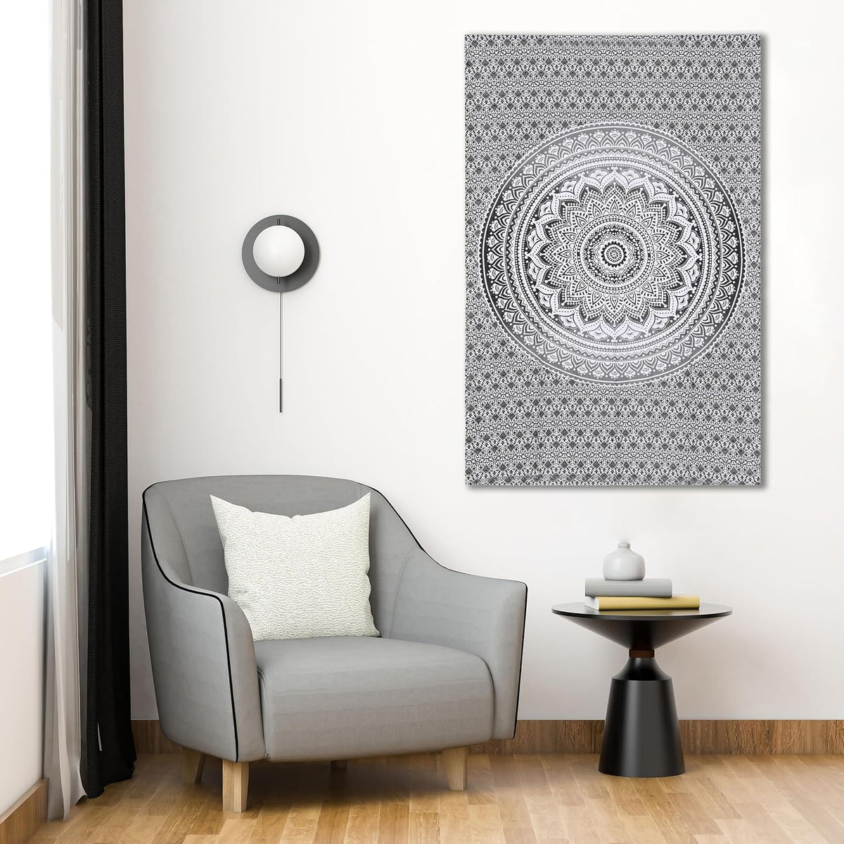 Original Gold Tapestry Wall Hanging Mandala – Cotton Throw Tapestry – Boho Bedding White and Gold Medium Bedspread 54x60 Inches – Meditation & Yoga Rug Mat