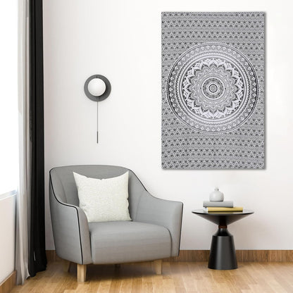 Original Gold Tapestry Wall Hanging Mandala – Cotton Throw Tapestry – Boho Bedding White and Gold Medium Bedspread 54x60 Inches – Meditation & Yoga Rug Mat